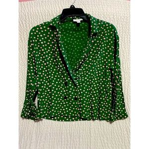 TOPSHOP Green Crop Top with Pink Dots